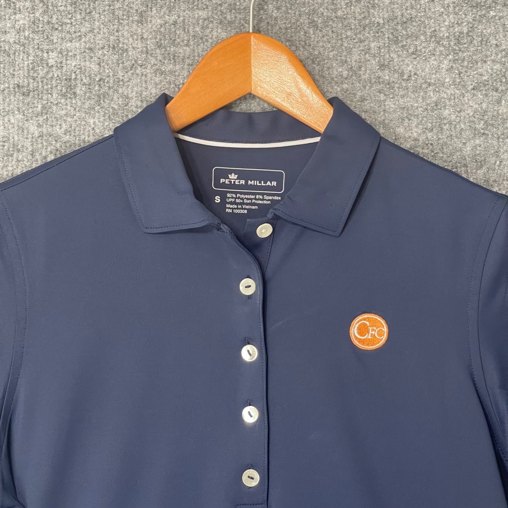 Peter Millar Womens Navy Blue‎ Short Sleeve Polo Shirt CFC Logo UPF 50 S